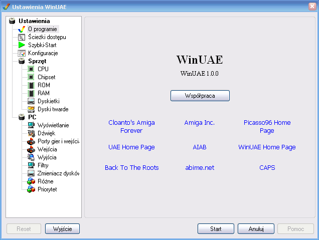 Okno WinUAE v1.0